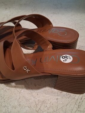 Calvin Klein Women’s Tan Leather Block Heel Sandals